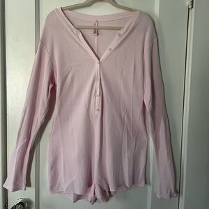 Skims Pink Long Sleeve Henley Romper